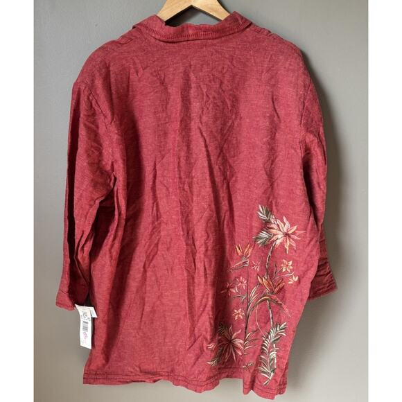 NEW Vintage Blouse Embroidered 22W Cottagecore Deadstock Boho Fall Tunic Linen - Picture 1 of 8